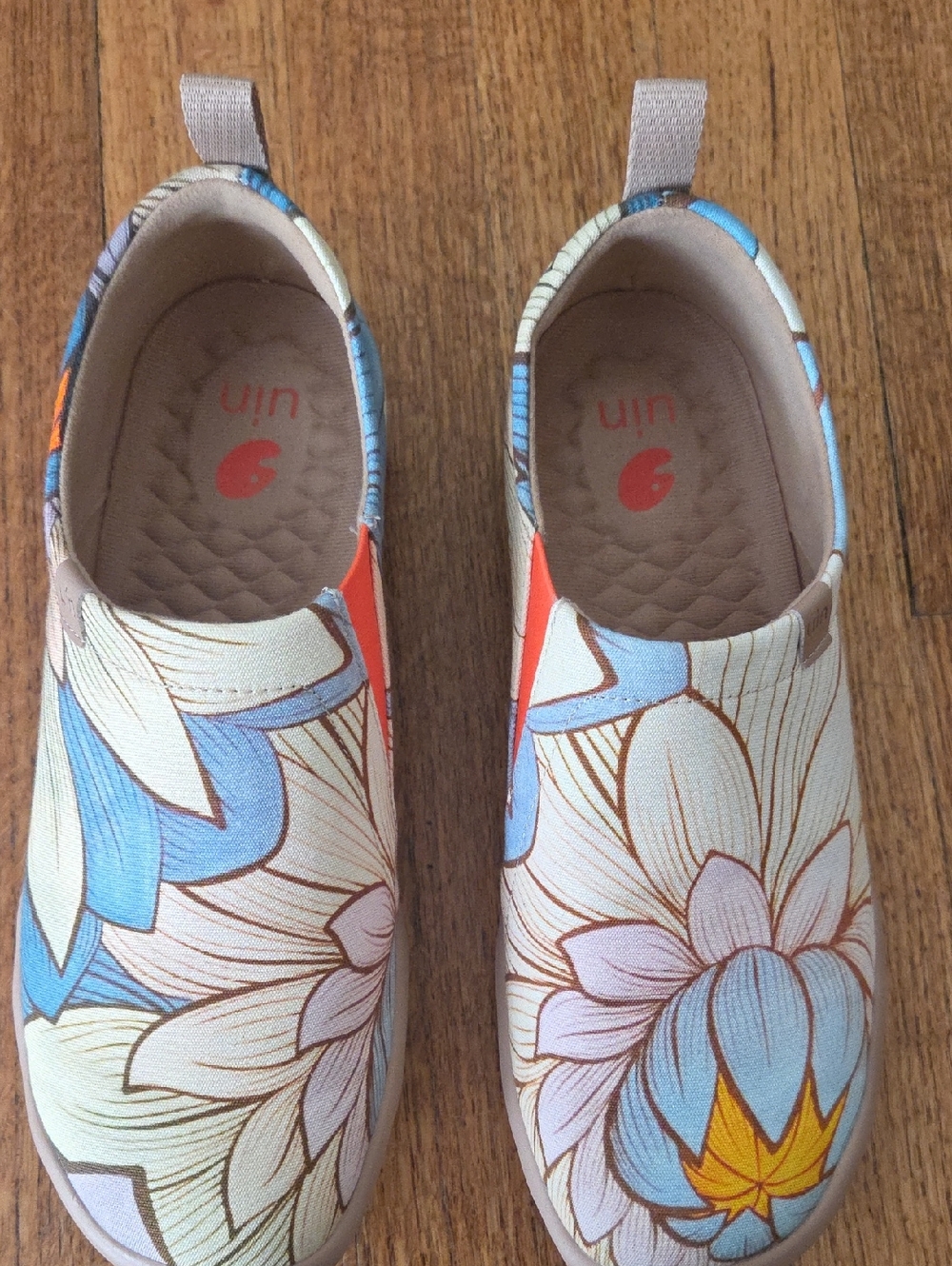 UIN Floral Canvas Slip-On Mules in Blue, Cream, Tan & Orange